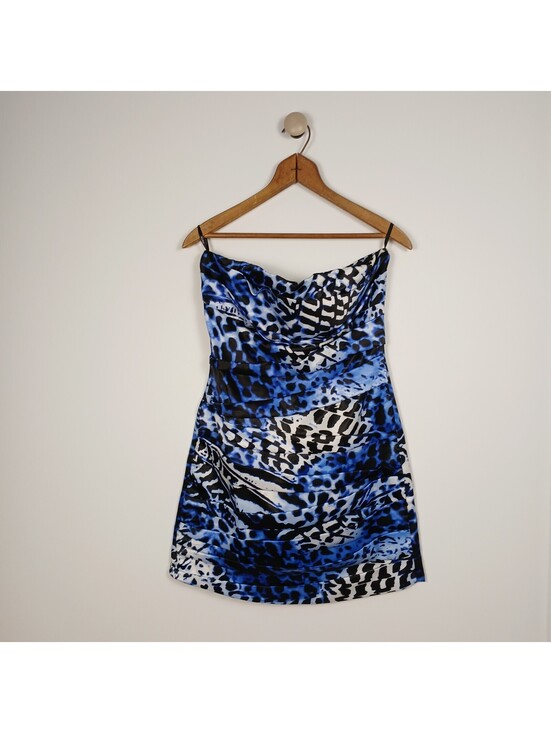 Snap Dresses & Skirts - Snap Strapless Tube Dress Women Medium Blue Animal Print Mini Dress